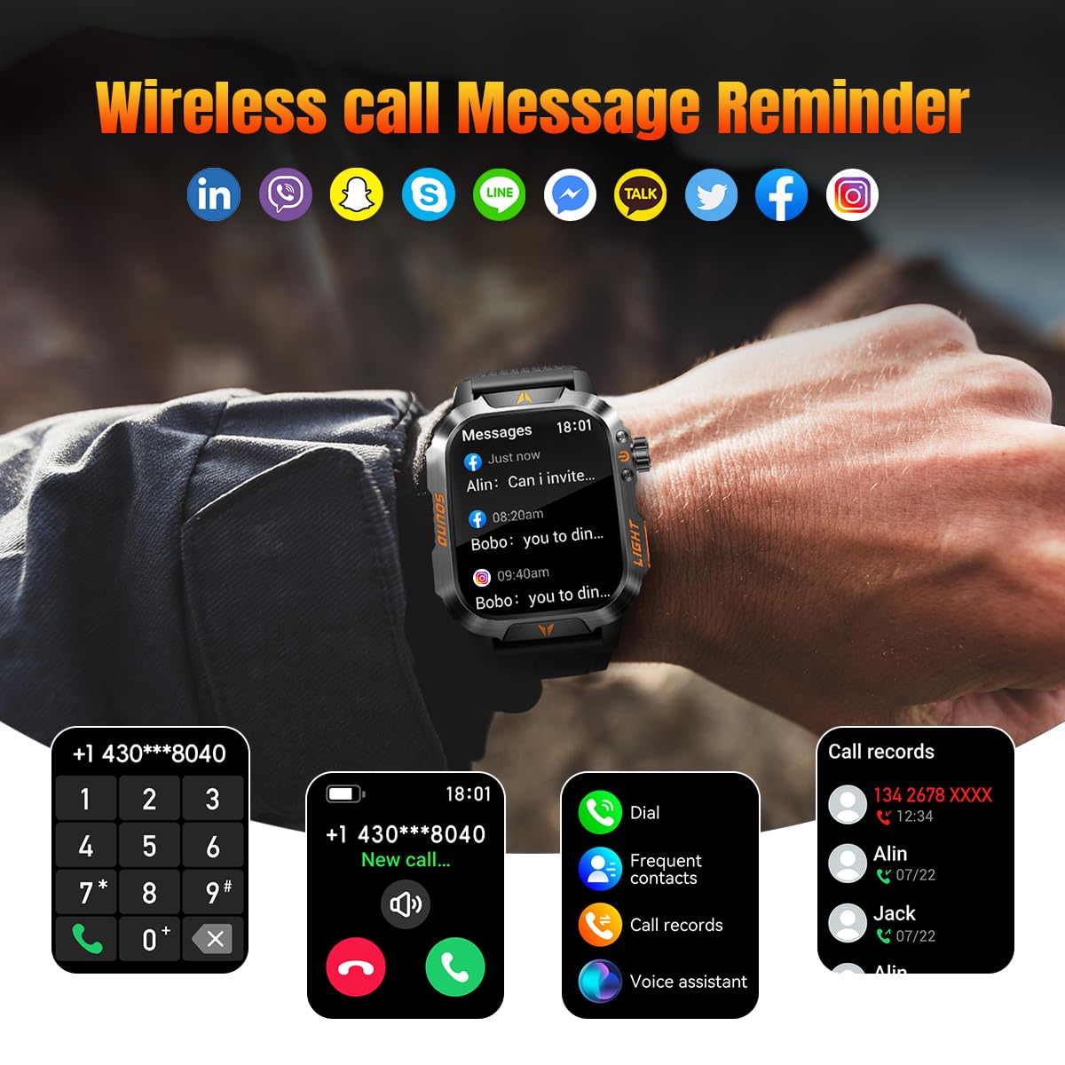 Qtllbt Men 'S Military Smart Watch Altimeter Barometer Compass Ip68 Waterproof Suitable For Swimming Answer/Make Call Function O